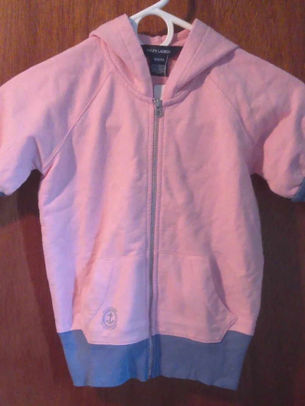 Ralph Lauren Pink & Blue Short Sleeve Full Zip Hoodie Sweatshirt